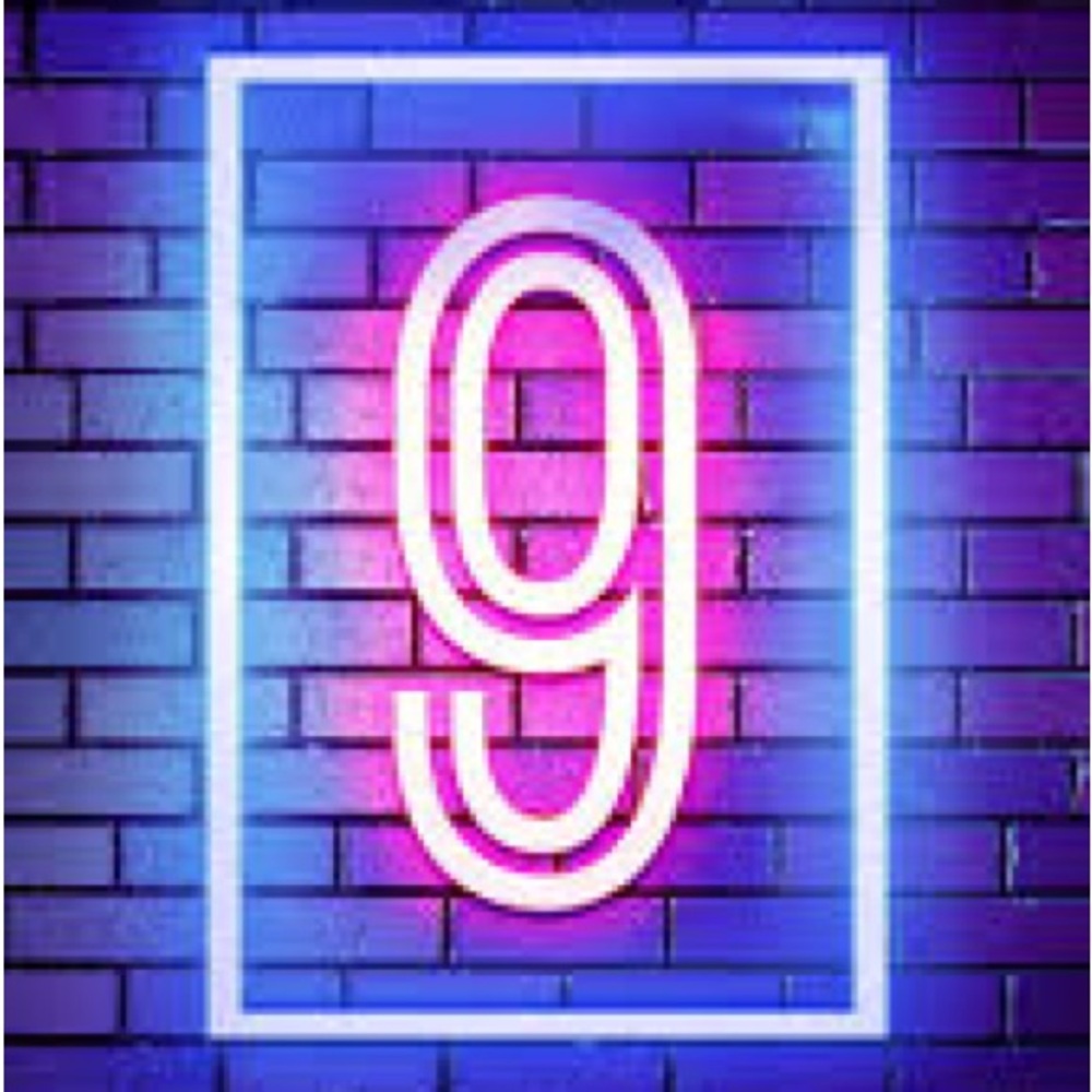 Neon Pink and Blue Number 9 Sign